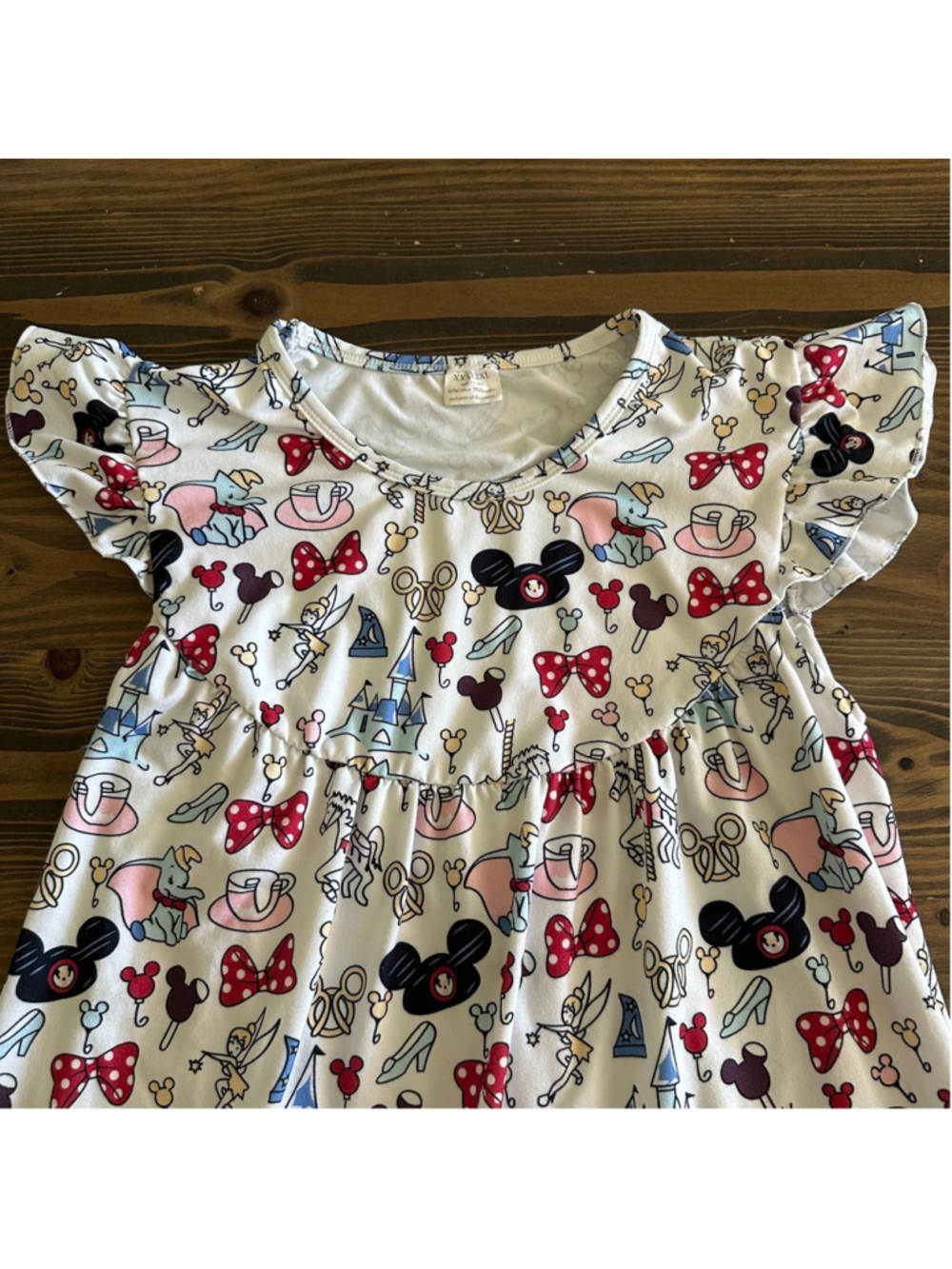 Disney Print Dress Girls White Mickey Tinkerbell Dumbo Dress Fits size 10 - Picture 3 of 6